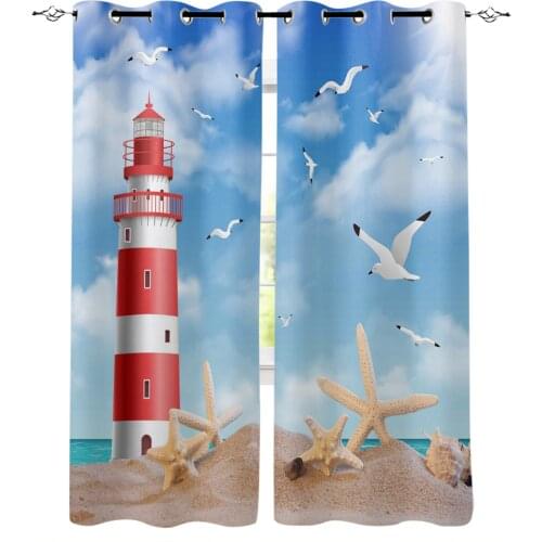 Sea Beach Lighthouse Starfish Seagull Curtains For Living Room Modern Window Curtains For Bedroom Curtains Drapes Blinds