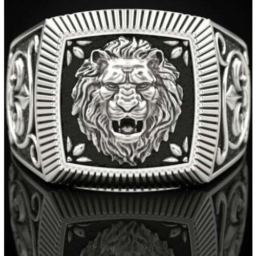 2021 Retro Punk Male Domineering Lion Head Finger Animal Rings for Men Vintage Silver Color Personality Ring Viking Jewelry Gift