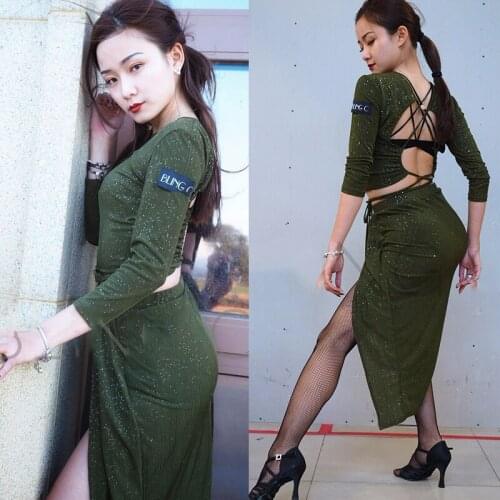 2020 New Latin Dance Costume Women Practice Clothes Tops+Skirt 2 Piece/ Set Adult Ballroom Cha Cha Latino Dancing Dress DWY3299