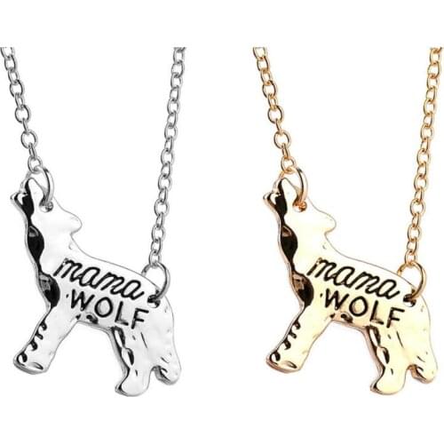 New Mama Wolf Gold Animal Charm Pendant Necklace Women Family Mothers Day Gifts Mom Jewelry Mommy Choker Collar Bijoux