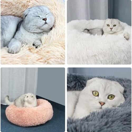 Plush Round Pet Bed Cat Soft Bed Cat Blusea Soft Winter Warm Sleeping Bed for Cats and Small Dogs