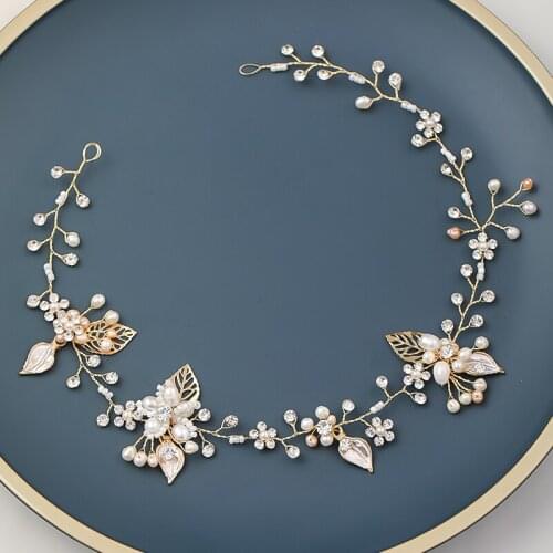 Silver Color Gold Ribbon Headbands Crystal Freshwater Pearl Hairbands Wedding Hair Ornament Bride Headdress Fashion Hair Jewelry