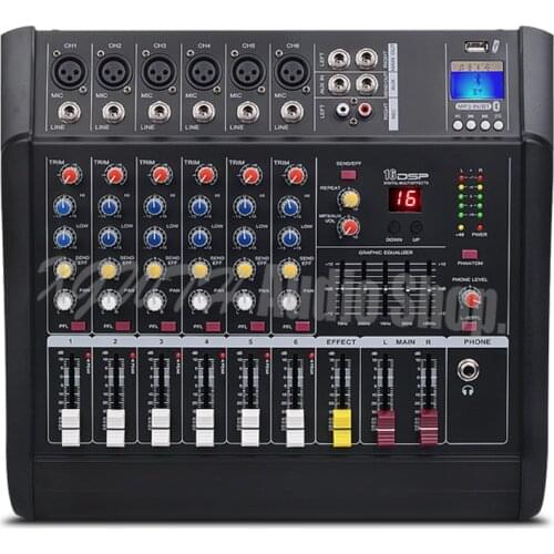 Pro Amplifier Mixer 6 Channel Microphone Mixing Console With USB Bluetooth + 48V Phantom Power Karaoke Audio Sound Equipment