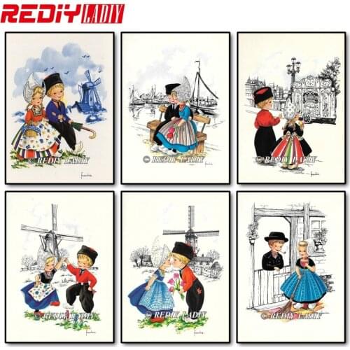 REDIY LADIY Diamond Painting Diamond Embroidery Kiss in Holland Needlework 3D Diamond Painting Mosaic Square Rhinestones Crafts