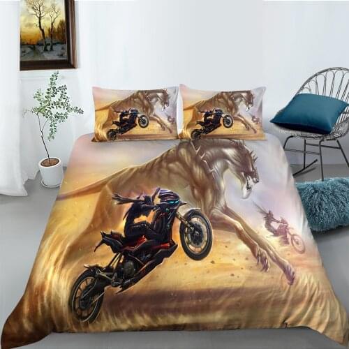 Luxury Motorcycle Bedding Sets Full Size Duvet Cover Set with Pillowcase Queen King Comforter Bed Sets