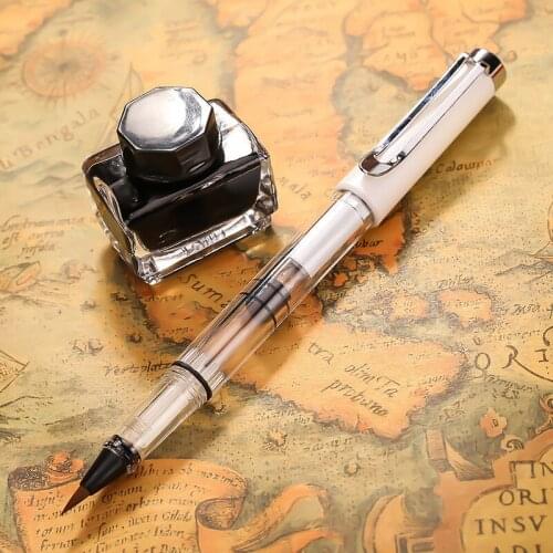 1pc White Color Metal Calligraphy Pen Soft Hair Writing Brush Painting Drawing Watercolor Fountain Pen School Supply Stationery