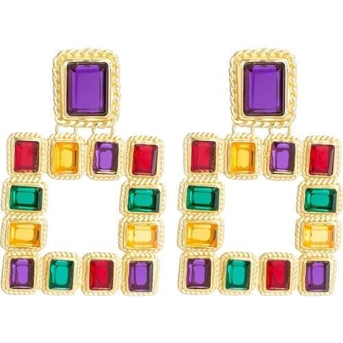 ZA Crystal Geometric Heart Drop Earring Girls Christmas Party Jewelry Boho Women Wedding vintage Statement Earrings Wholesale