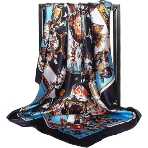 Silk Scarves Women Foulard 90cm Square Head Hijab Scarf Ladies Chiffon Shawl Wrap Muffler Pareo Bandanna Female Winter Poncho