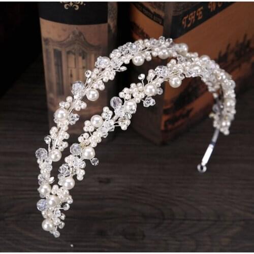 Wedding Tiara For Bride Double Row Crystal Pearl Flower Crown Metal Headband Princess Noiva Diadem Headpieces Jewelry Women Gift