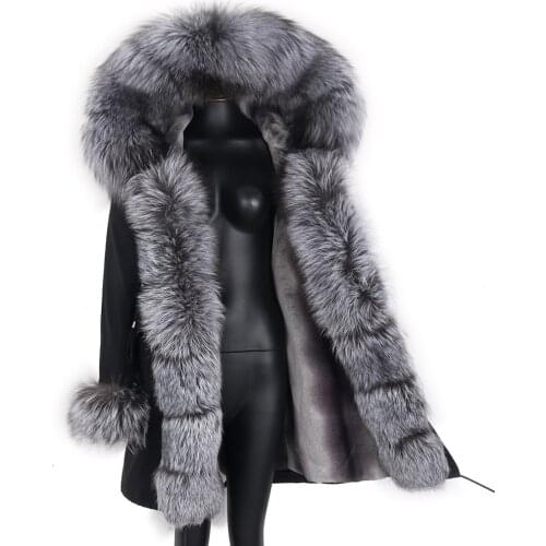 2021 Long Waterproof Parka Winter Jacket Women Real Fur Coat Natural Raccoon Fox Fur Streetwear Detachable Outerwear
