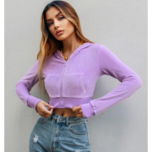 Purple Cropped Bomber Hoodie Jacket Female Slim Women Coats Fashion Fad Soft Autumn Winter Long Sleeve Zip-Up Y2k Top Outfits