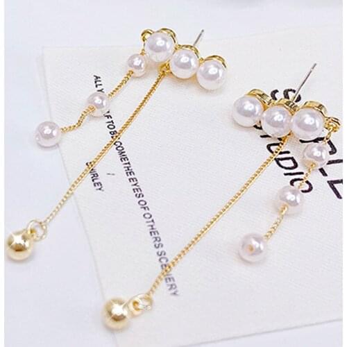 2021 Korea Trendy Long Tassels Simple Temperament Pearl Ear Stud For Women Wedding Exquisite Luxury Fashion Earrings Noble Gift