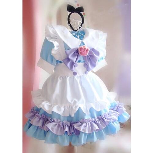 Halloween Damen Blau Rosa Lolita Apron Dress Maid Halloween Party Cosplay Costume Girls maid Blue Purple Free Shipping