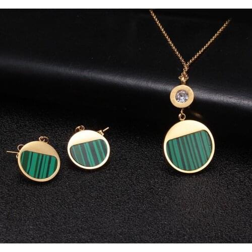 Green Brand Women Female Charm Jewelry Sets Luxury Wedding Party Crystal Necklace and Earrings Stainless Steel Fashion Gift