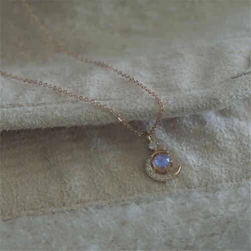 925 Sterling Silver Moonstone Moon Charm Pendant Choker Necklace For Girl Women Statement Wedding Korean Jewelry dz587