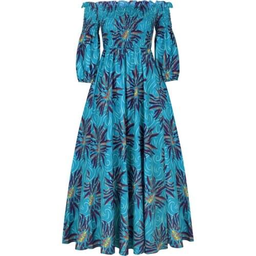 Womens Sexy Off Shoulder Floral Long Dress Party African Dresses Women African Dashiki Print Dress African Clothes for Women XL