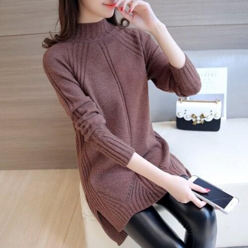 2021 New Autumn Winter Long Sleeve Sweater Pullovers Knitted Women Long Dress Ladies Solid Thicken Warm Clothes Female