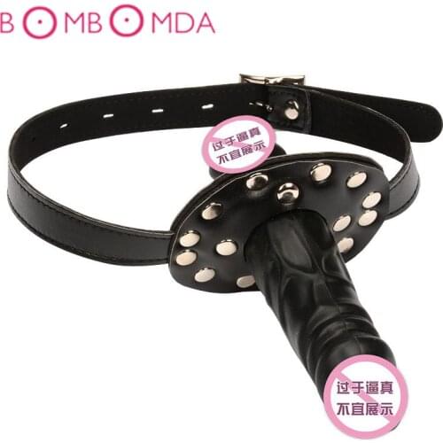 1pc Silicone Dildo Gag Oral Sex Penis Mouth Plug Penis Gag With Locking Buckles Leather Bondage Sex toys For Couples Adult Game