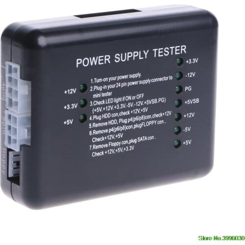 1Pcs NEW Black PC 20 24 Pin PSU ATX SATA HD Power Supply Tester