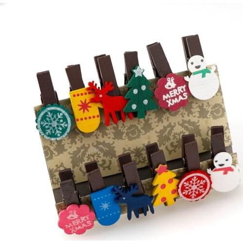 10pieces Colored Wooden Clip Christmas Decor Cactus Cat Owl Memo Paper Clips Stationery Clothespin Craft Clips Pegs