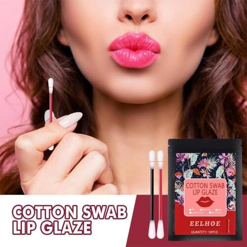10 Pcs/bag Cotton Swab Lip Tint Matte Lipstick Microbrush Long Lasting Waterproof Disposable Brushes Cigarette Case Lip Glaze