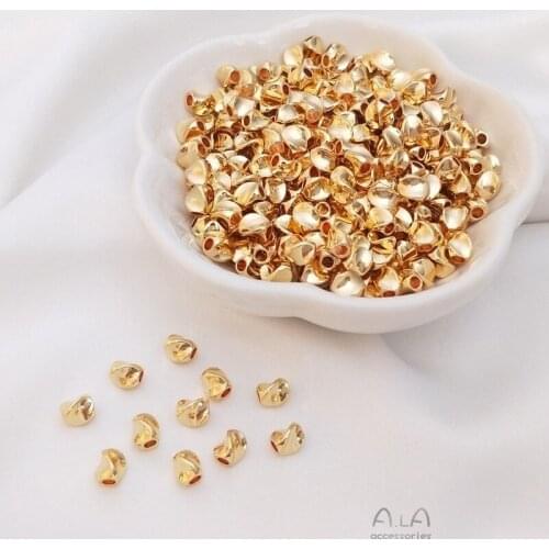 10 Pcs/set 14K Gold Three-Sided Twisted Beads Bracelet Necklace Spacer Beads DIY Ornament String Beads Materials Accessories