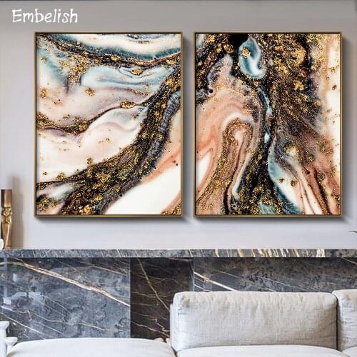 2 Pieces Nordic Style Golden Paints Mix Colors Modern Home Decor Posters For Living Room Wall Pictures HD Print Canvas Painting