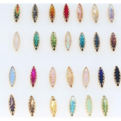 20pcs 4x15mm Navette shape glass crystal lace claw rhinestones,golden base Marquise sew on stone for Diy/Clothing accessories