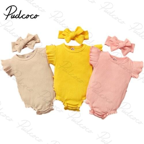 2021 Baby Round Neck Ruffles Rompert Headwear 2pcs Suit Birthday Party Photography Summer Clothing Baby Girls Clothing Set