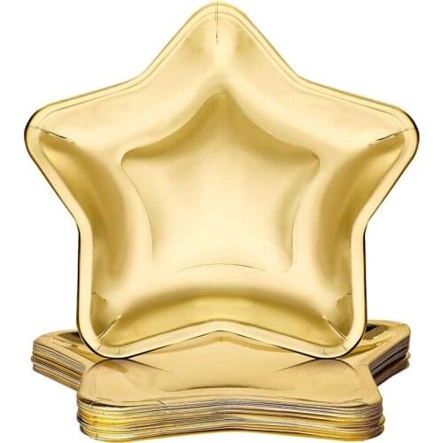 30Pcs Star Shaped Paper Plates Gold Disposable Party Plate Pentagram Dinnerware Plate for Tableware Supplies