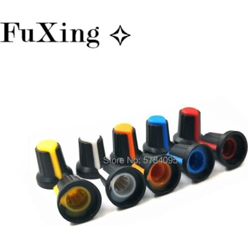30PCS/lot WH148 potentiometer knob cap(copper core) 15X17mm 6mm Shaft Hole AG2 Yellow Orange Blue White Red 5value*6PCS=30PCS