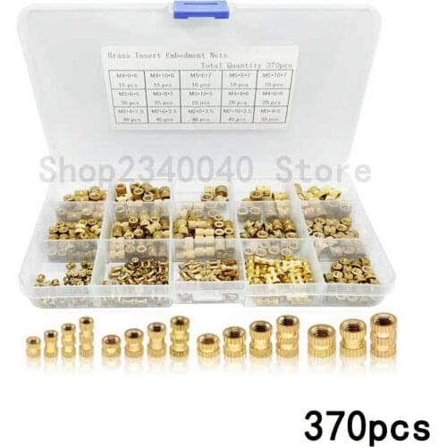 370Pcs/set M2 M3 M4 M5 Female Thread Knurled Brass Threaded Insert Embedment Nut Assortment Kit for Round Insert Embedded Nuts