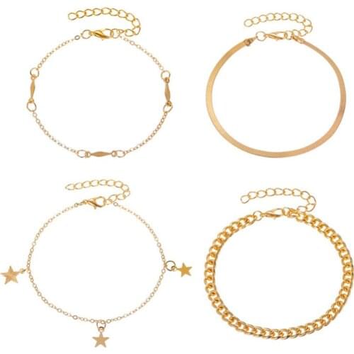 4 Pcs / Set Hollow Circle Golden Star Light Chain Alloy Punk Adjustable Fashion Charm Bracelets For Women