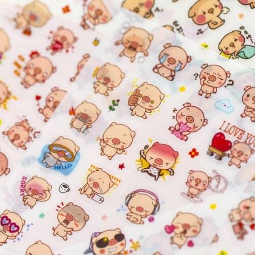 6 Sheet Kawaii Naughty Pig Stickers Self-adhesive Decor Stationery Scrapbooking Notebooks Diy Diary Album Stick Label Supplies