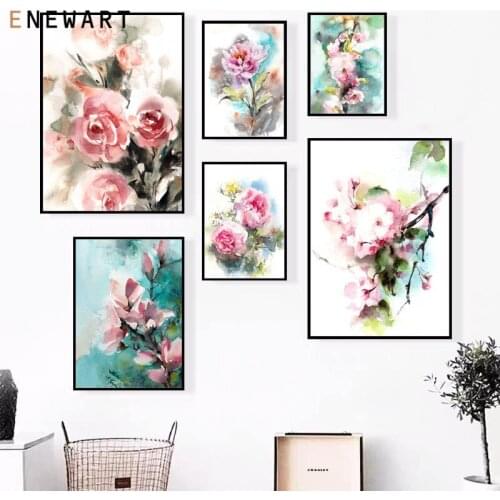 Watercolor Flower Rose Canvas Poster Nordic Abstract Floral Wall Art Print Painting for Living Room Home Decorative Picture
