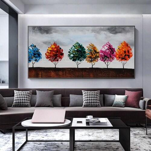 Arthyx Art Large Size Handpainted Color Tree Landscape Oil Painting On Canvas Trees Wall Pictures For Living Room Home Decor