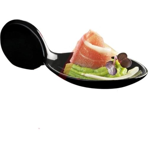 Free Shipping Party Supplies, Disposable Plastic Tableware 98*40mm Black Mini Elica Dessert Fish Spoon, 100/Pack