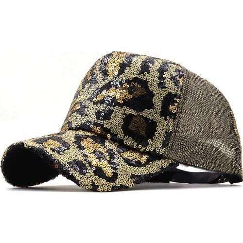 New Mesh Cap Sanpback ladies fishing baseball caps Leopard sequins fashion casual curved hats girls can adjust hip hop hat