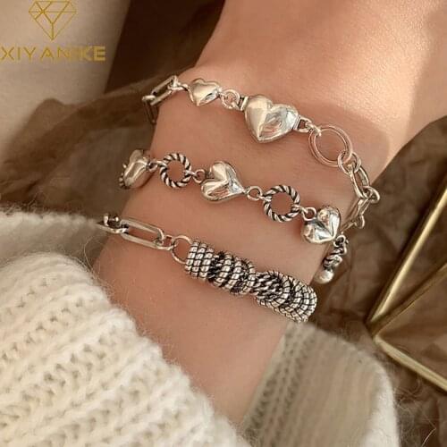 XIYANIKE 925 Sterling Silver Love Heart Circle Hollow Stitching Bracelet Female Multi-ring Design Retro Fashion Jewelry Classic