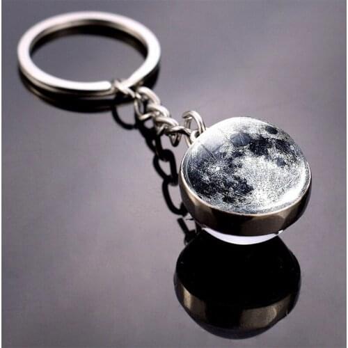 Double Sided Solar System Planet Keyring Nebula Space Keychain Moon Earth Sun Mars Art Picture Glass Ball Car Key Chain