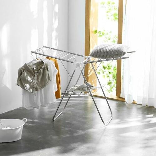 Household fordable multi functional clothes hanger floor stainless steel cloth rack