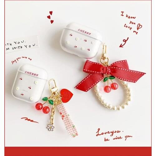 Cherry Flower Pattern Clear TPU Headset Case for apple airpods Pro 3 Case For AirPods 1 2 Cover Soft Shell Cute Pearl Bracelet