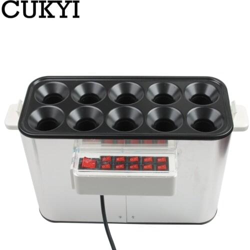 CUKYI 10 Tubes Commercial Eggs Sausage Machine 220V Automatic Breakfast Hot Dog Maker Egg Roll Baking Machine Omelette Master