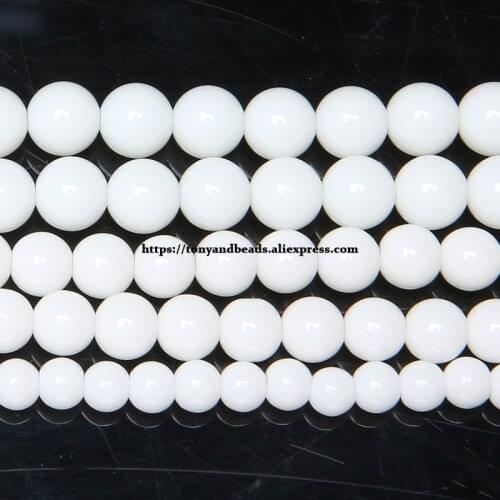 Smooth White Ceramic Porcelain Round Loose Beads 15" Strand
