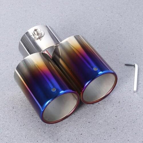 Blue Color Double Outlets Stainless Steel Tailpipe Exhaust Muffler Tail Pipe Tip Cover (Straight Style)