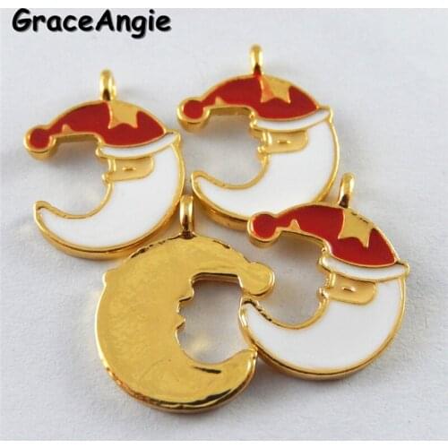GraceAngie 10pcs/pack Christmas Baby Gifts Moon Shape Enamel Pendant Necklace Pendant Jewelry Bracelet Charms Crafts 20*15*2mm