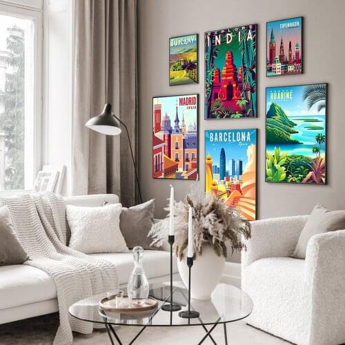 India Barcelona Madrid Travel Poster Vintage Wall Canvas Painting Nordic Posters And Prints Wall Pictures For Living Room Decor