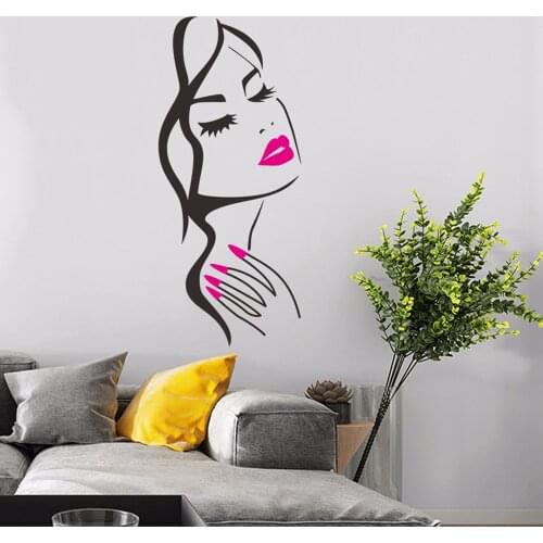 Beauty Salon Wall Stickers Hand Manicure Nail Salon Beautiful Girl Face Wall Decal Art Posters Living Room Home Decoration