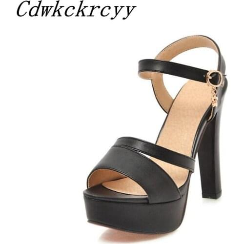 Summer New pattern fashion Europe and America black sexy high heel Women sandals Thick bottom Waterproof temperament sandals