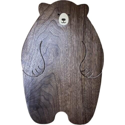 Bear Wooden Dinner Plate Japanese Cute Ins Creative Personality Pendulum Props Black Walnut Tray Handmade Wholesale 20*30*2Cm
